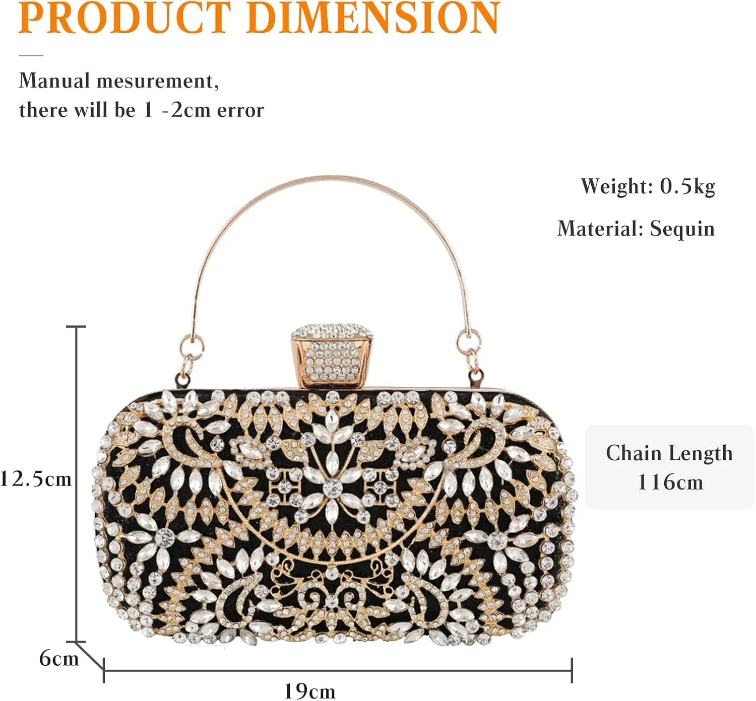 Womens Rhinestone Evening Bag Sparkly Sequin Glitter Handbag Crystal Clutch Bag Bridal Wedding Purse Banquet Bag